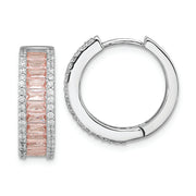 Sterling Silver Cheryl M Rhod-pl Pink Nano Crystal & CZ Hoop Earrings
