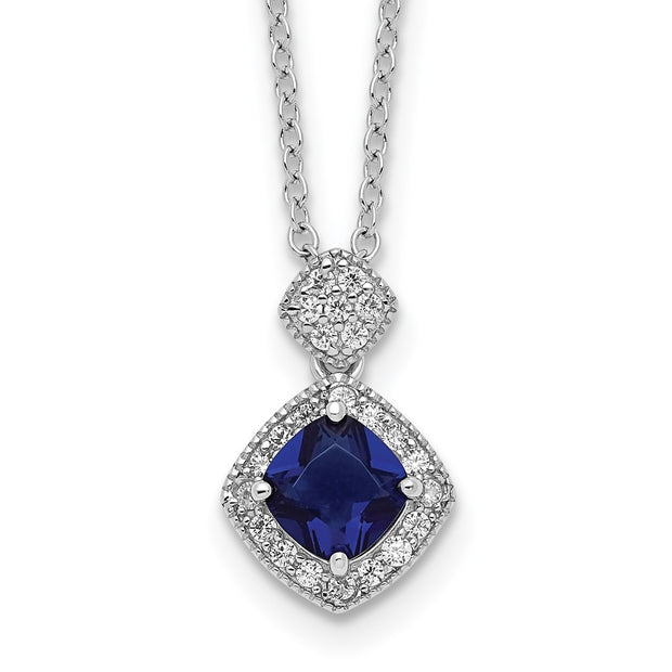 Sterling Silver Cheryl M Rhodium-plated Blue Glass & CZ Necklace
