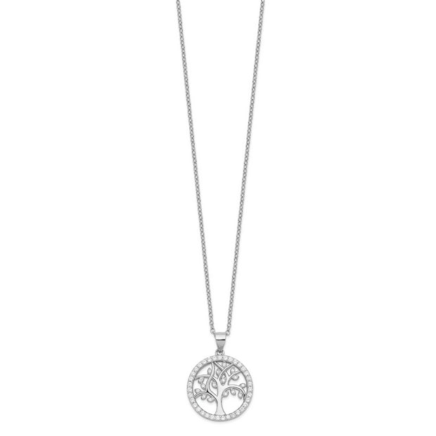 Sterling Silver Cheryl M Rhodium-plated Tree of Life CZ Necklace