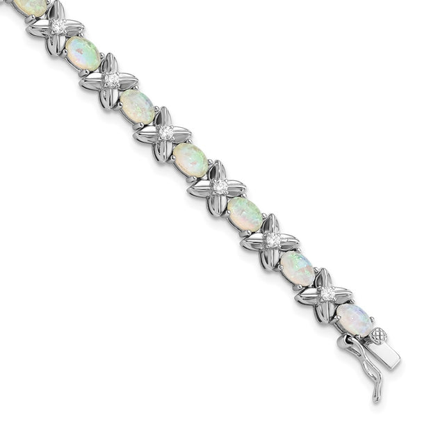 Sterling Silver Cheryl M Rh-pltd Fancy X O Created Opal & CZ Bracelet