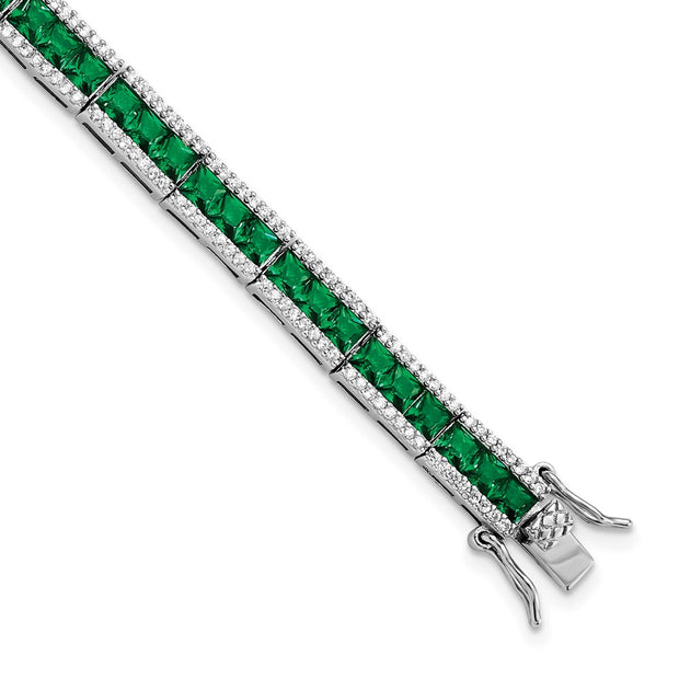 Sterling Silver Cheryl M Rhodium-plated Green Crystal & CZ Bracelet