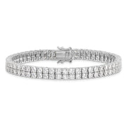 Sterling Silver Cheryl M Rhodium-plated CZ Two Row Tennis Bracelet