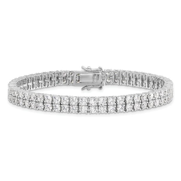 Sterling Silver Cheryl M Rhodium-plated CZ Two Row Tennis Bracelet