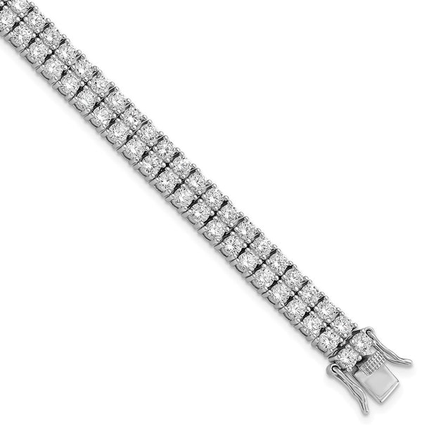 Sterling Silver Cheryl M Rhodium-plated CZ Two Row Tennis Bracelet