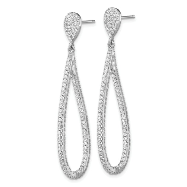 Sterling Silver Cheryl M Rhod-plated CZ Teardrop In/Out Post Earrings