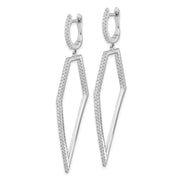 Cheryl M Sterling Silver Rhod Plated CZ Geometric Dangle Hinged Earrings