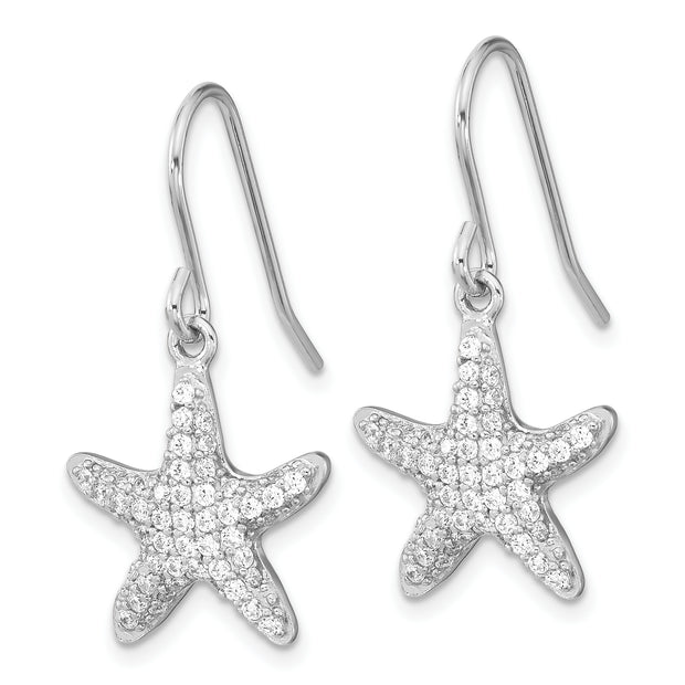 Sterling Silver Cheryl M Rhodium-plated CZ Starfish Dangle Earrings