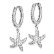 Sterling Silver Cheryl M Rhod-plated CZ Starfish Hoop Dangle Earrings