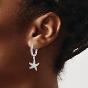 Sterling Silver Cheryl M Rhod-plated CZ Starfish Hoop Dangle Earrings