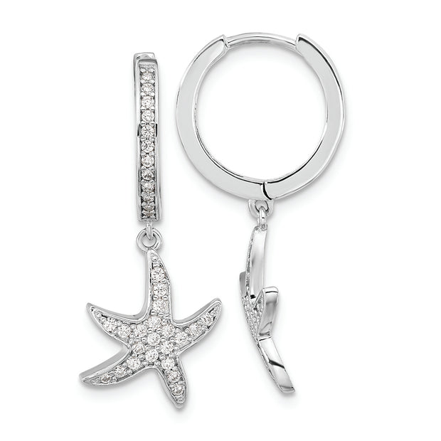 Sterling Silver Cheryl M Rhod-plated CZ Starfish Hoop Dangle Earrings