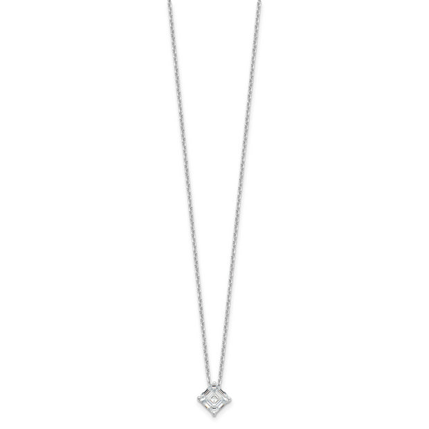 Sterling Silver Cheryl M Rhod-plated Square CZ w/ 2in ext. Necklace