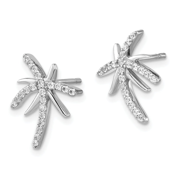 Sterling Silver Cheryl M Rhodium-plated CZ Palm Tree Post Earrings