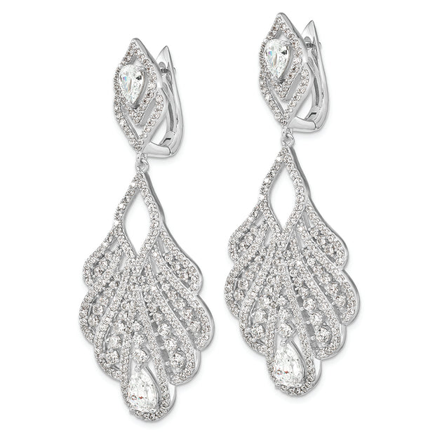 Sterling Silver Cheryl M Rhod-pltd Fancy CZ Omega Dangle Earrings