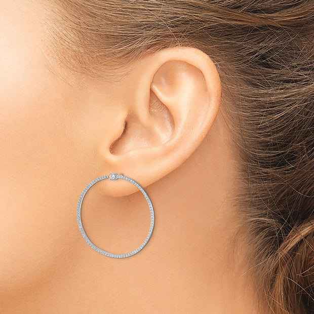 Sterling Silver Cheryl M Rhodium-plated CZ Post Hoop Earrings