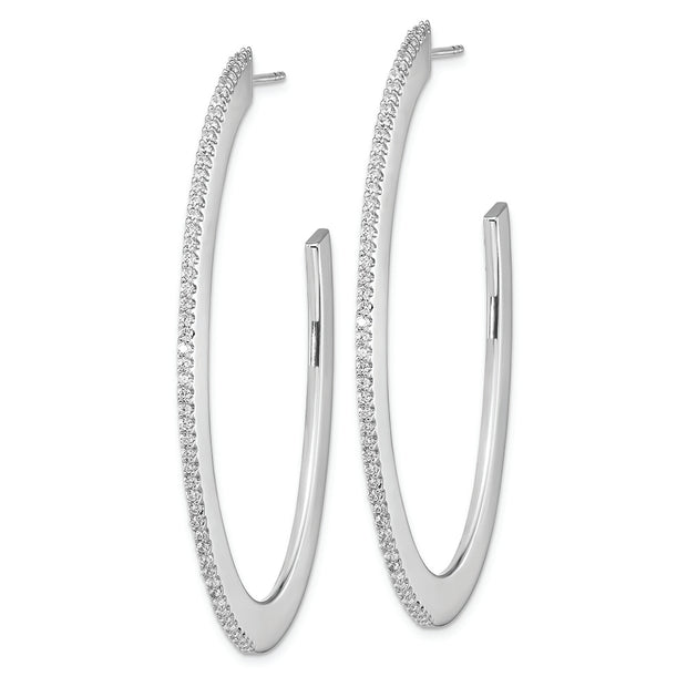 Sterling Silver Cheryl M Rhodium-plated CZ Oval Post J-Hoop Earrings