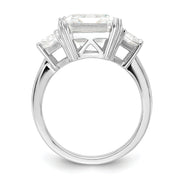 Sterling Silver Cheryl M Rhodium-plated Emerald-cut CZ 3 Stone Ring