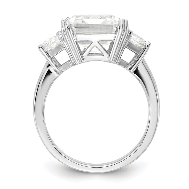 Sterling Silver Cheryl M Rhodium-plated Emerald-cut CZ 3 Stone Ring