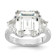 Sterling Silver Cheryl M Rhodium-plated Emerald-cut CZ 3 Stone Ring