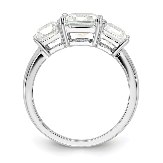 Sterling Silver Cheryl M Rhodium-plated Emerald-cut CZ 3 Stone Ring