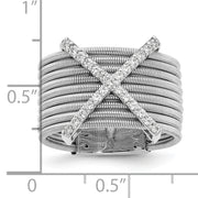 Sterling Silver Cheryl M Rhodium-plated Textured X CZ Ring