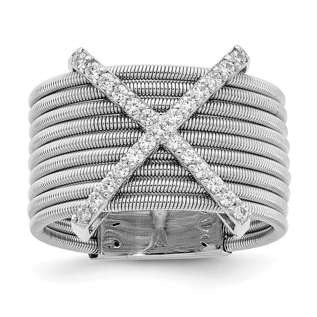 Sterling Silver Cheryl M Rhodium-plated Textured X CZ Ring