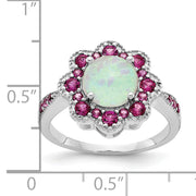 Sterling Silver Cheryl M Rh-p Cr. Opal & Red Nano Crystal Flower Ring