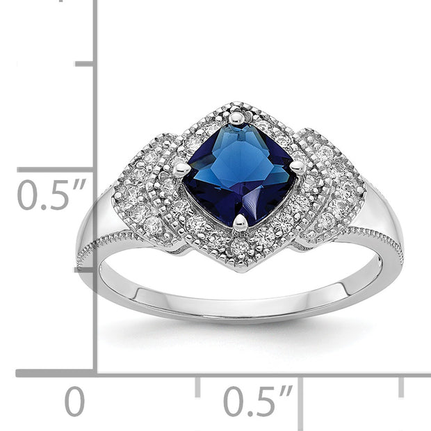 Sterling Silver Cheryl M Rhodium-plated Fancy Blue Glass & CZ Ring