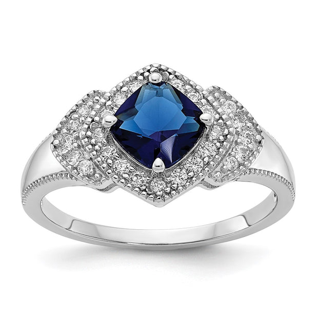 Sterling Silver Cheryl M Rhodium-plated Fancy Blue Glass & CZ Ring