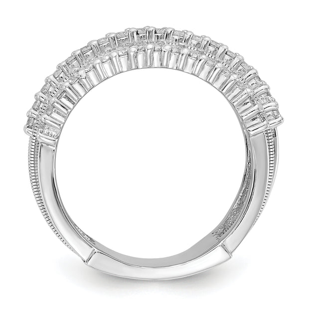 Sterling Silver Cheryl M Rhodium-plated CZ Textured and Layered Ring