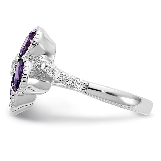Sterling Silver Cheryl M Rhod-plated Purple & White CZ Flower Ring