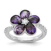 Sterling Silver Cheryl M Rhod-plated Purple & White CZ Flower Ring
