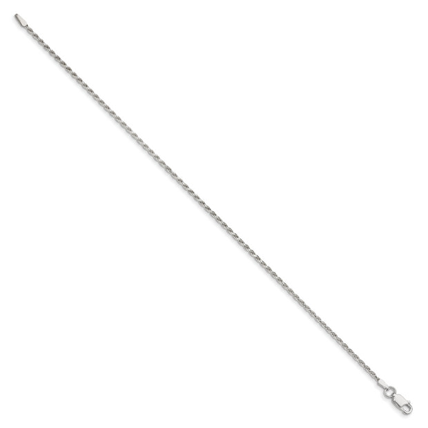Sterling Silver 1.7mm Diamond-cut Rope Chain Anklet