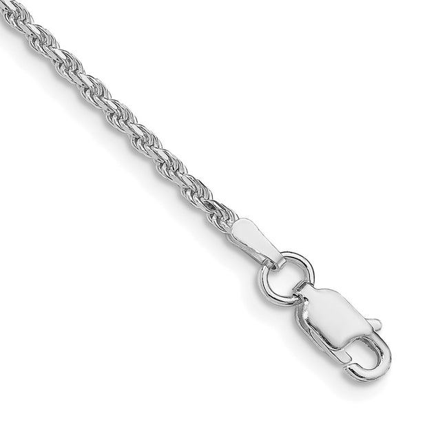 Sterling Silver Rhodium-plated 1.85mm Diamond-cut Rope Chain Anklet