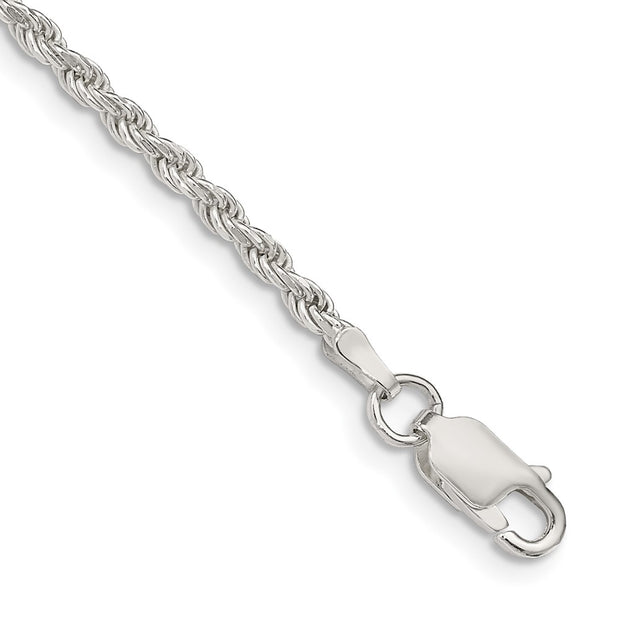 Sterling Silver 2.25mm Diamond-cut Rope Chain Anklet