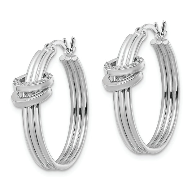 Sterling Silver Platinum-Plated Diamond Mystique Fancy Hoop Earrings