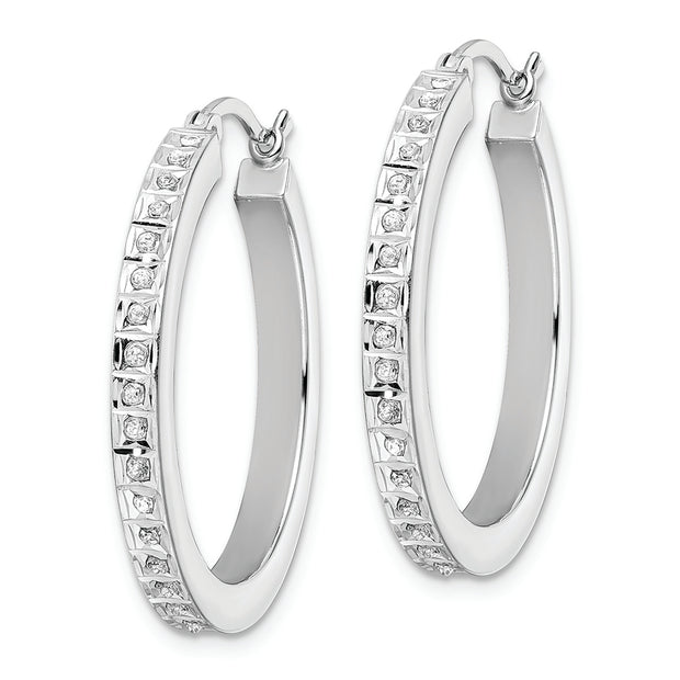 Sterling Silver Platinum-Plated Diamond Mystique Hoop Earrings