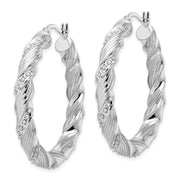 Sterling Silver Platinum-Plated Diamond Mystique Twisted Hoop Earrings