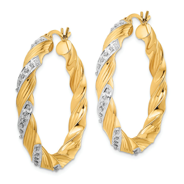 Sterling Silver Gold-Plated Diamond Mystique Twisted Hoop Earrings