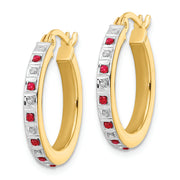 Sterling Silver Gold-Plated Diamond Mystique Dia/Ruby Hoop Earrings