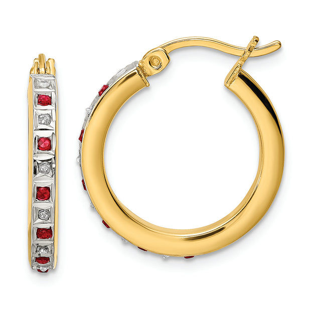 Sterling Silver Gold-Plated Diamond Mystique Dia/Ruby Hoop Earrings
