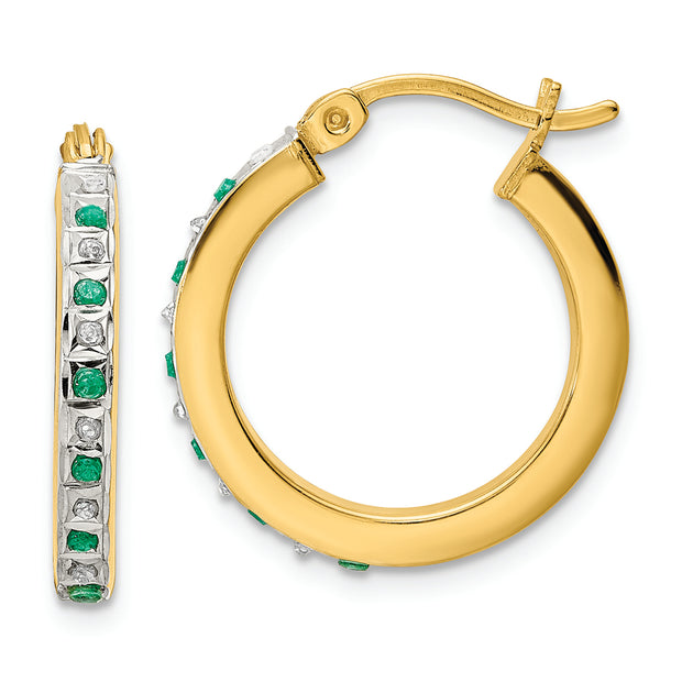 Sterling Silver Gold-Plated Diamond Mystique Dia/Emerald Hoop Earrings