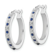 Sterling Silver Platinum-Plated Diamond Mystique Dia/Sapphire Hoop Earrings