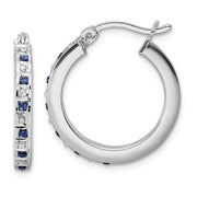 Sterling Silver Platinum-Plated Diamond Mystique Dia/Sapphire Hoop Earrings