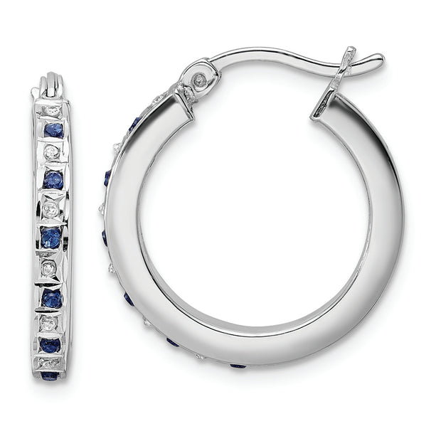 Sterling Silver Platinum-Plated Diamond Mystique Dia/Sapphire Hoop Earrings