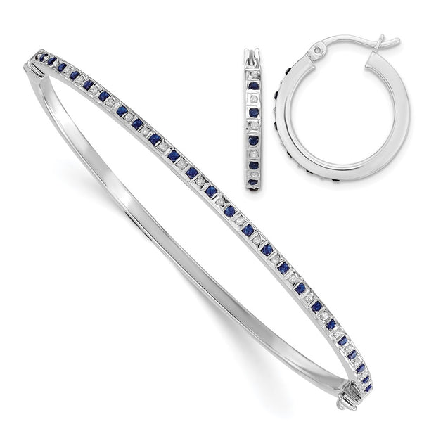 SS Platinum-Plated Diamond Mystique Dia/Sapphire Earrings/Bangle Set