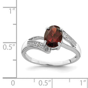 Sterling Silver Rhodium-plated Garnet & Diamond Ring