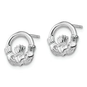 Sterling Silver Rhodium-plated Polished Claddagh Post Earrings