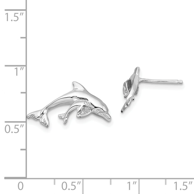 Sterling Silver Rhodium-plated Polished Dolphin and Baby Post Earrings