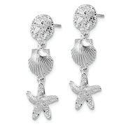 Sterling Silver Rhodium-plated Polished Sea Life Dangle Post Earrings