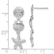 Sterling Silver Rhodium-plated Polished Sea Life Dangle Post Earrings